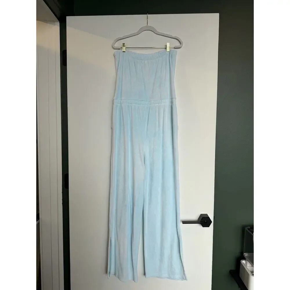 Beyond Yoga Tropez Strapless Terrycloth Jumpsuit in Tropical Waters- Large, NWOT